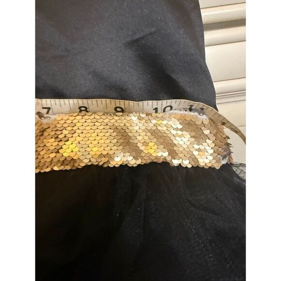 Custom Made Girl's Sequined Waist & Bow Hi-Low Hem Dress Gown Black Gold Small - Picture 7 of 16